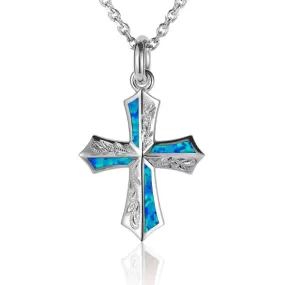 Opal Engraved Cross Pendant