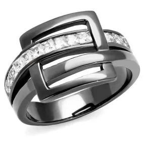 WildKlass Stainless Steel Ring IP Light Black (IP Gun) Women AAA Grade CZ Clear