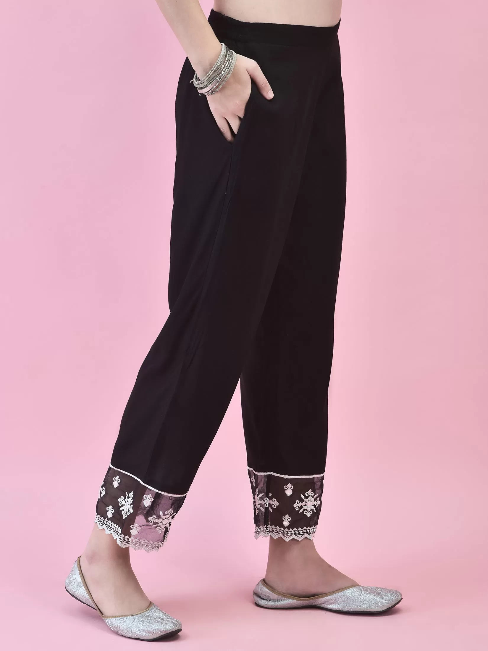 Women Black Liva Rayon Kurta Comfort Pant Dupatta